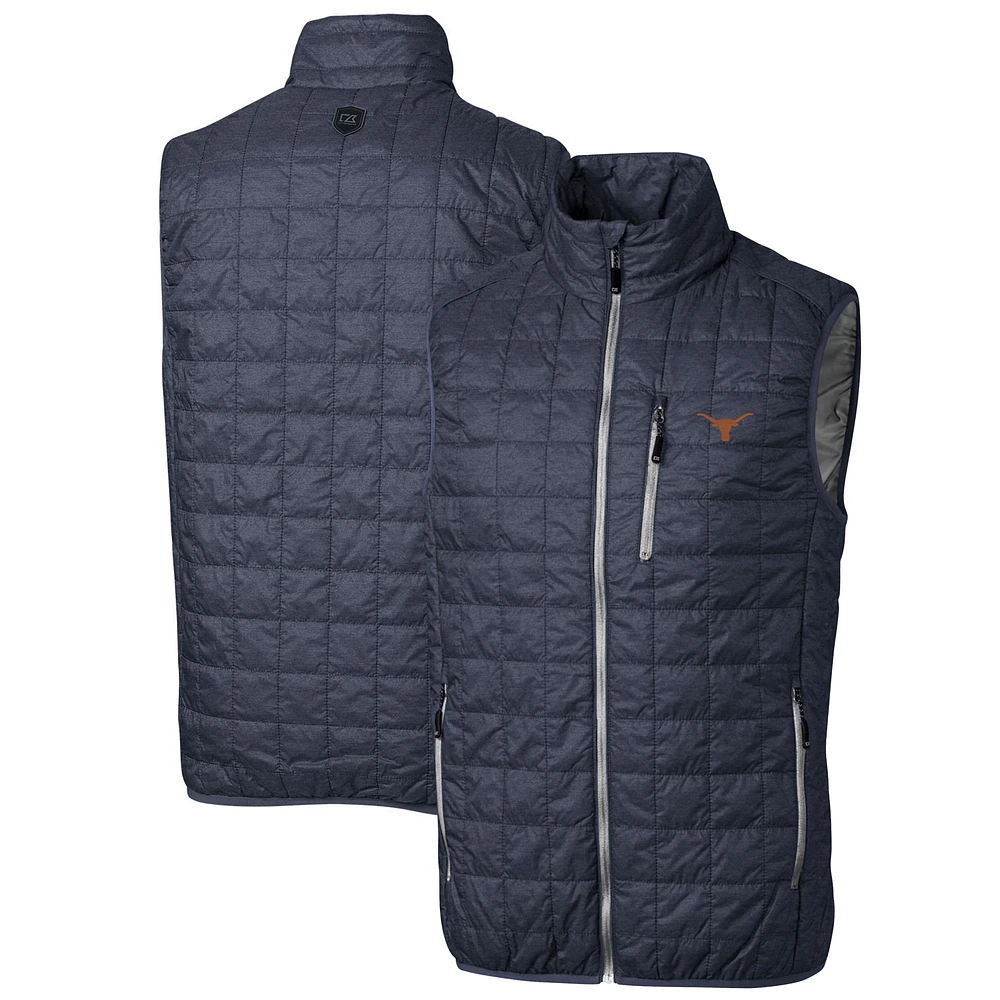 Men's Cutter & Buck Heathered Navy Texas Longhorns Big Tall Rainier PrimaLoft Eco Full-Zip Puffer Vest