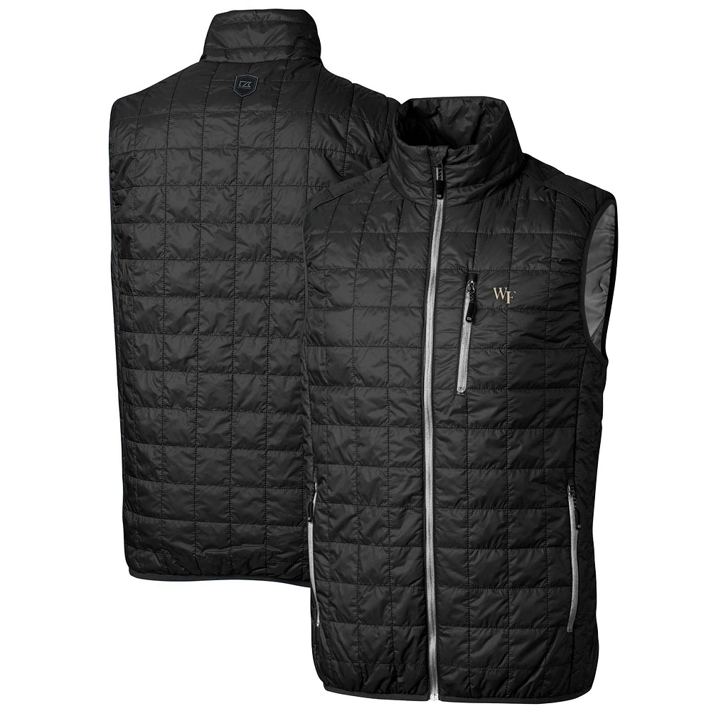 Men's Cutter & Buck Black Wake Forest Demon Deacons Big Tall Rainier PrimaLoft Eco Full-Zip Puffer Vest