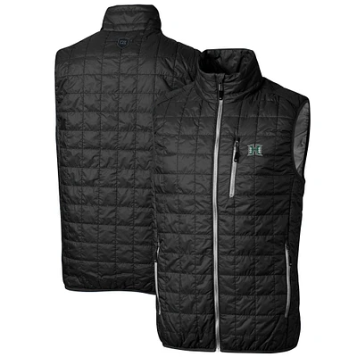 Men's Cutter & Buck Black Hawaii Warriors Big Tall Rainier PrimaLoft Eco Full-Zip Puffer Vest