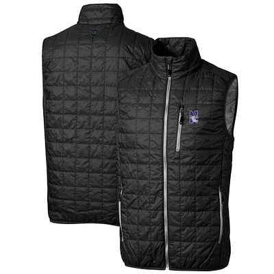 Men's Cutter & Buck Black Northwestern Wildcats Big Tall Rainier PrimaLoft Eco Full-Zip Puffer Vest