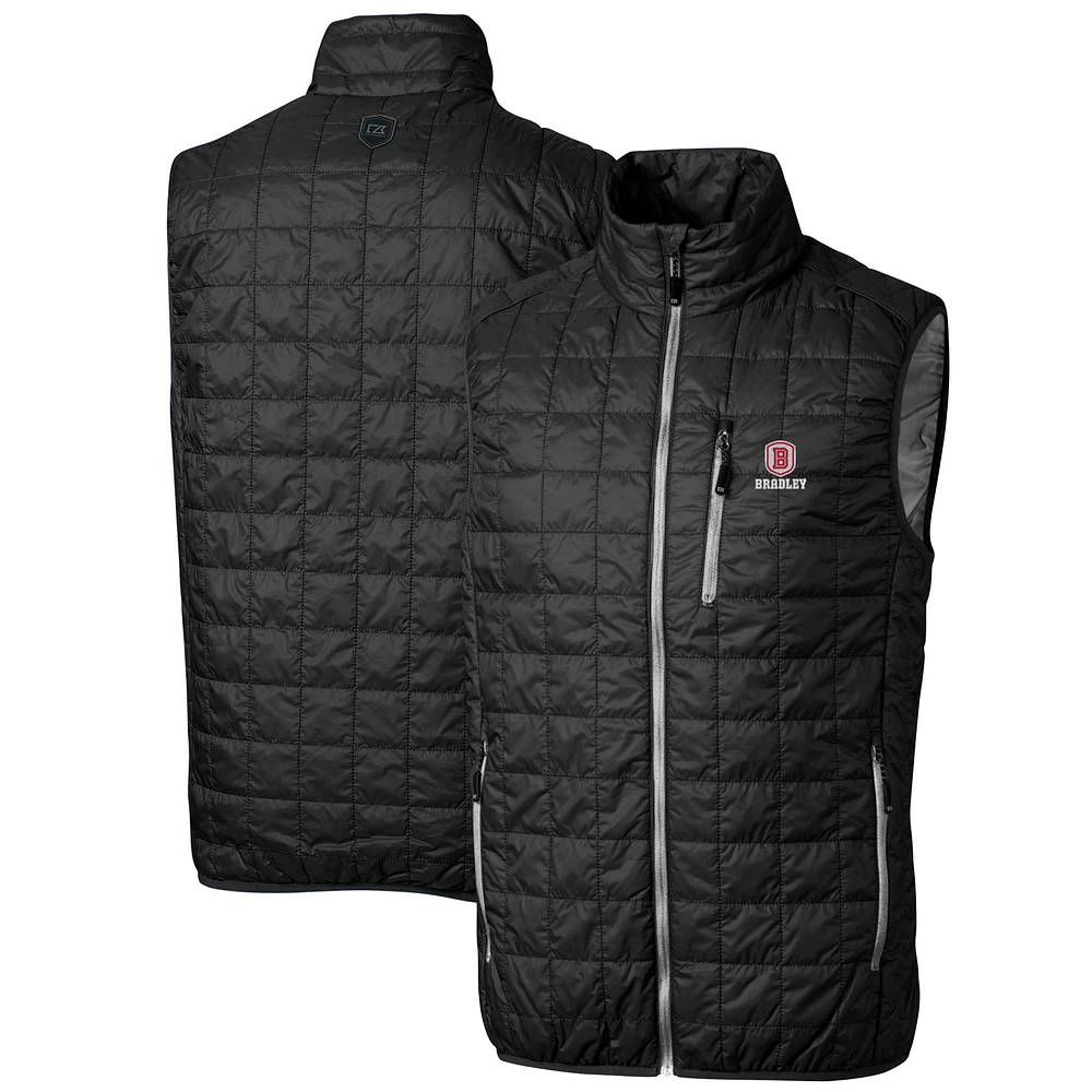 Men's Cutter & Buck Black Bradley Braves Big Tall Rainier PrimaLoft Eco Full-Zip Puffer Vest