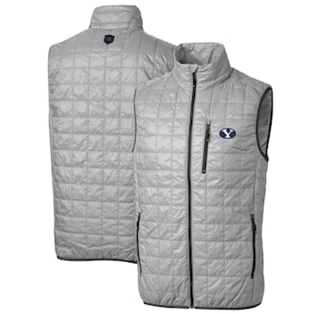 Men's Cutter & Buck Gray BYU Cougars Big Tall Rainier PrimaLoft Eco Full-Zip Puffer Vest