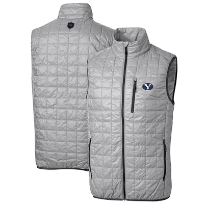 Men's Cutter & Buck Gray BYU Cougars Big Tall Rainier PrimaLoft Eco Full-Zip Puffer Vest