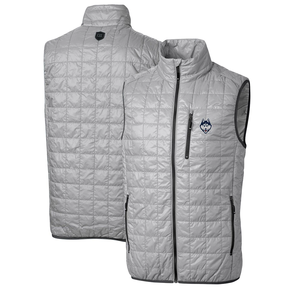 Men's Cutter & Buck Gray UConn Huskies Big Tall Rainier PrimaLoft Eco Full-Zip Puffer Vest