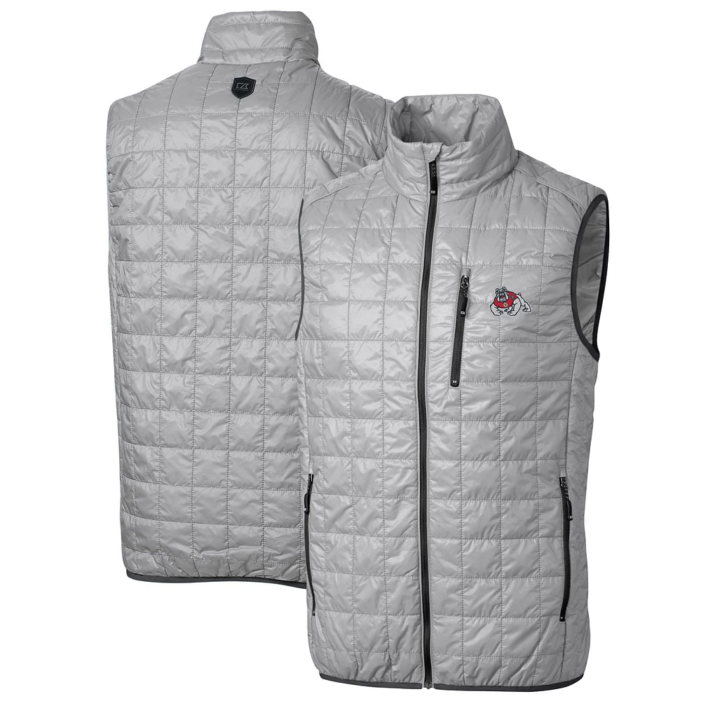Men's Cutter & Buck Gray Fresno State Bulldogs Big Tall Rainier PrimaLoft Eco Full-Zip Puffer Vest