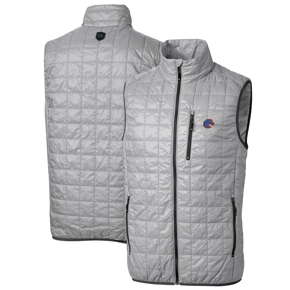 Men's Cutter & Buck Gray Boise State Broncos Big Tall Rainier PrimaLoft Eco Full-Zip Puffer Vest