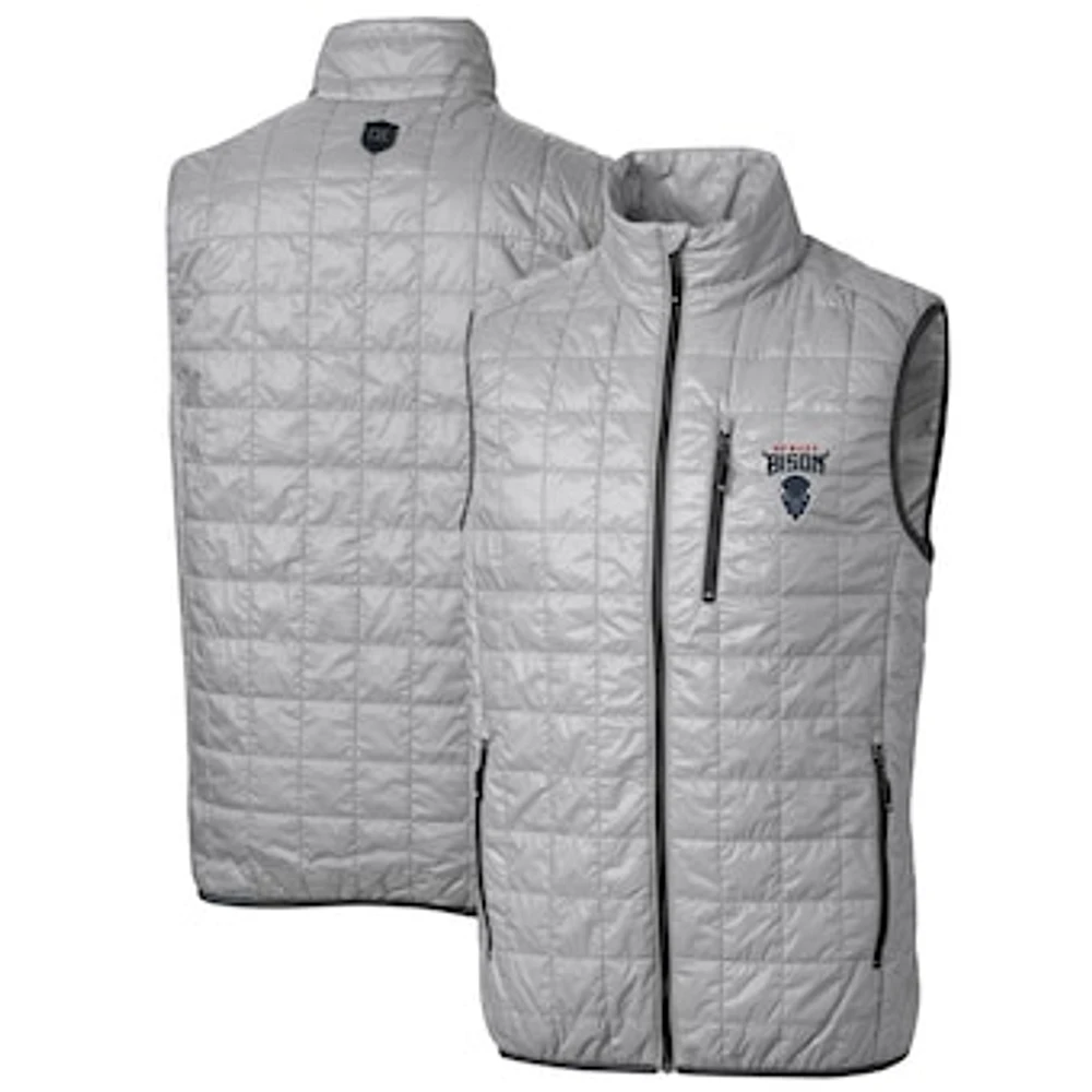 Men's Cutter & Buck Gray Howard Bison Big & Tall Rainier PrimaLoft Eco Full-Zip Puffer Vest