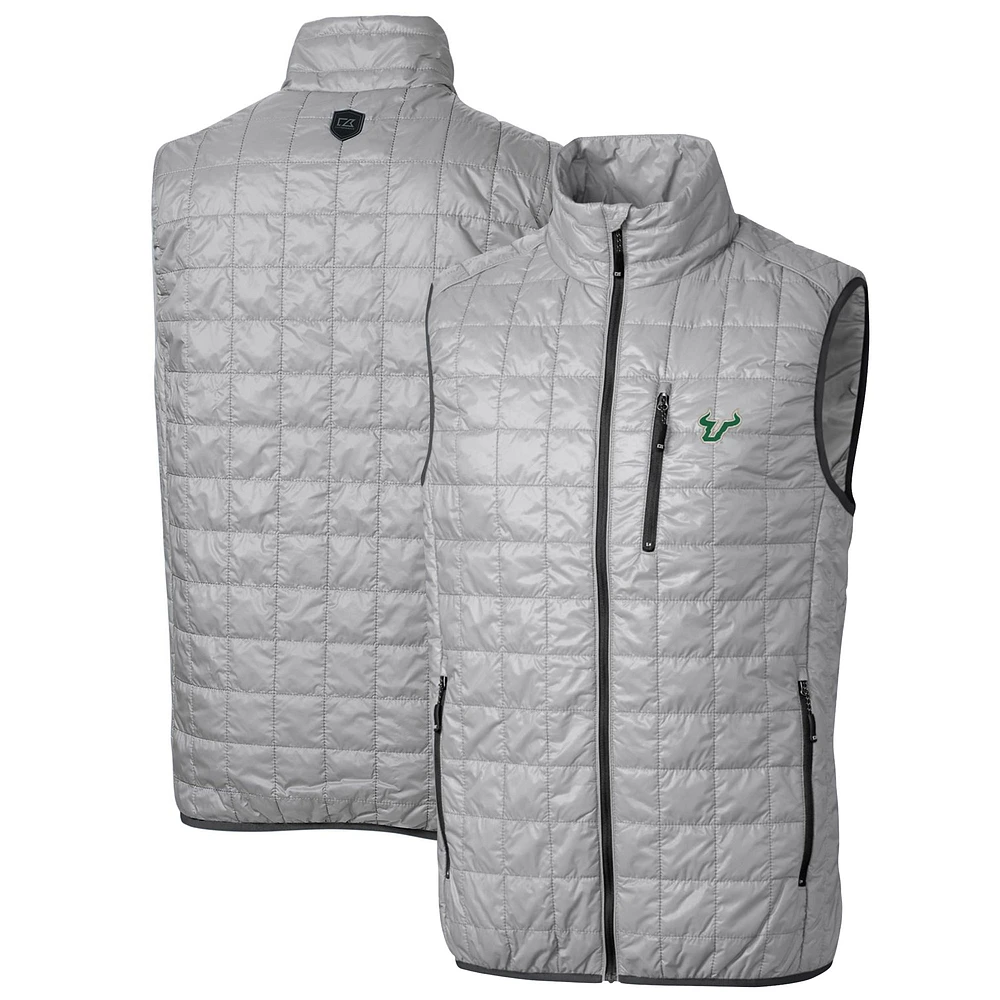 Men's Cutter & Buck Gray South Florida Bulls Big & Tall Rainier PrimaLoft Eco Full-Zip Puffer Vest