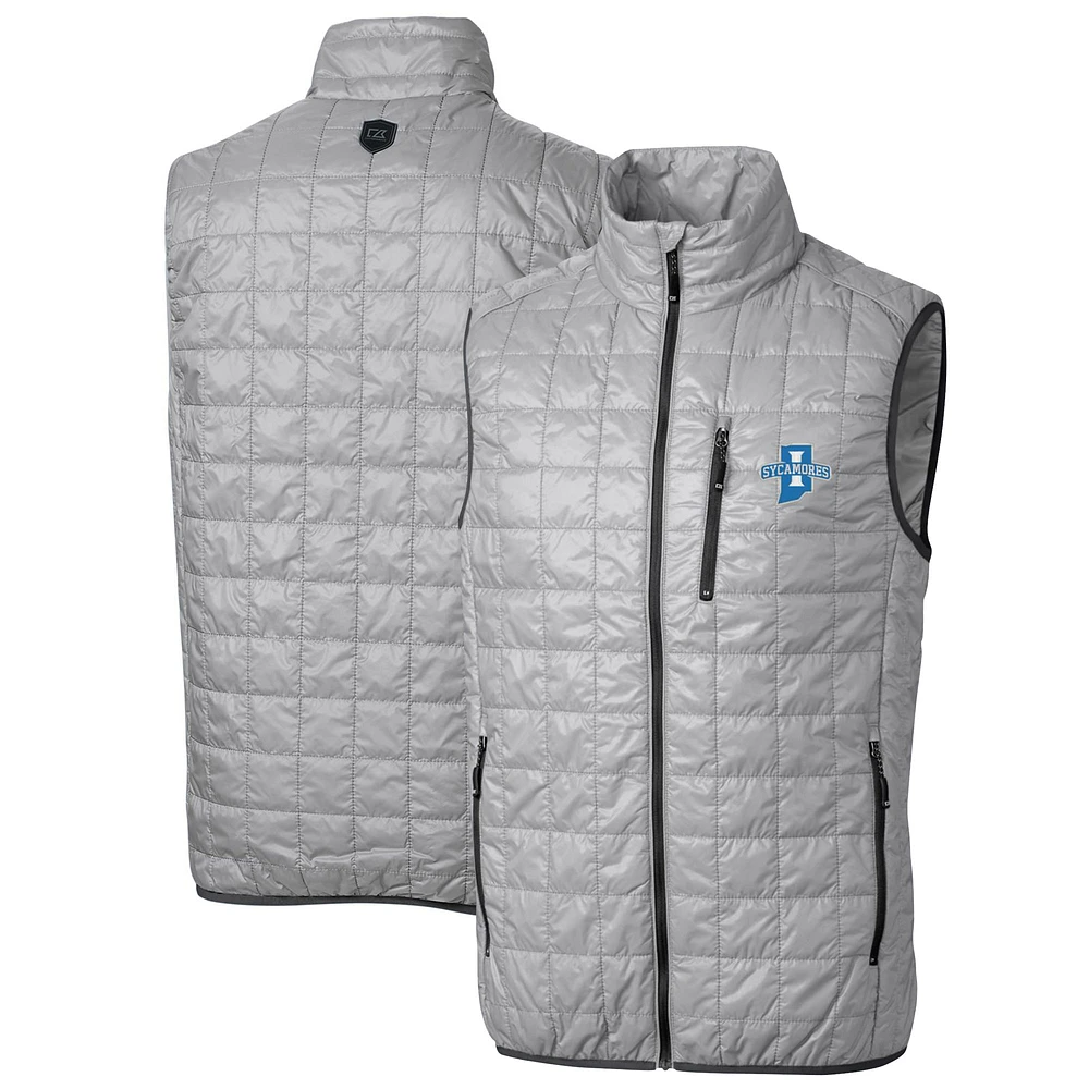 Men's Cutter & Buck Gray Indiana State Sycamores Big Tall Rainier PrimaLoft Eco Full-Zip Puffer Vest