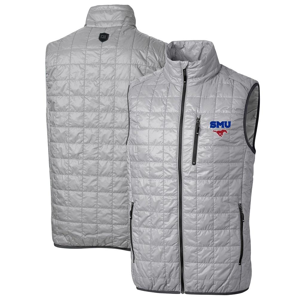 Men's Cutter & Buck Gray SMU Mustangs Big & Tall Rainier PrimaLoft Eco Full-Zip Puffer Vest