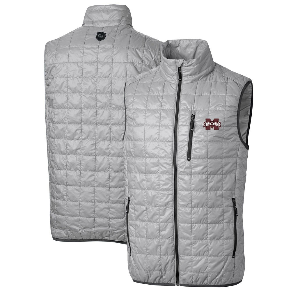Men's Cutter & Buck Gray Mississippi State Bulldogs Big Tall Rainier PrimaLoft Eco Full-Zip Puffer Vest