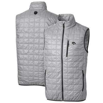 Men's Cutter & Buck Gray Iowa Hawkeyes Big Tall Rainier PrimaLoft Eco Full-Zip Puffer Vest