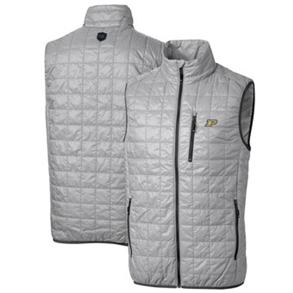 Men's Cutter & Buck Gray Purdue Boilermakers Big Tall Rainier PrimaLoft Eco Full-Zip Puffer Vest