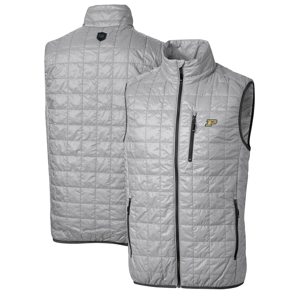 Men's Cutter & Buck Gray Purdue Boilermakers Big Tall Rainier PrimaLoft Eco Full-Zip Puffer Vest