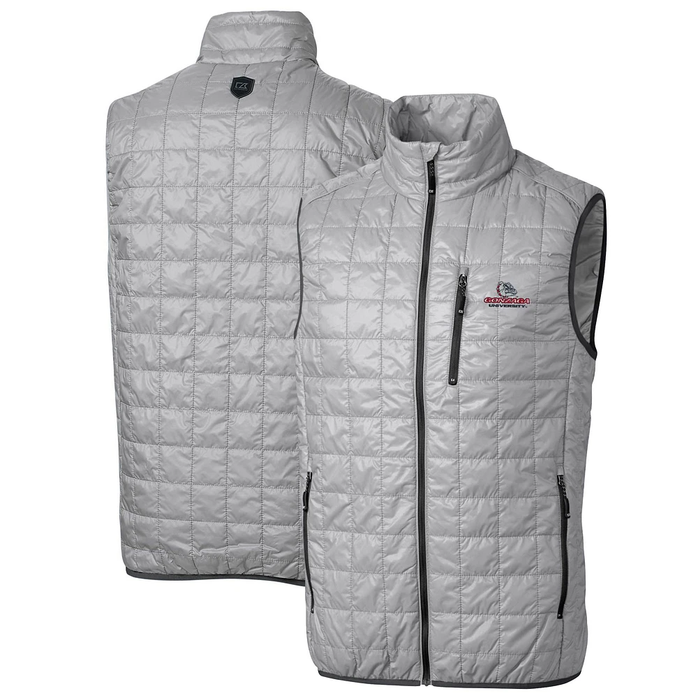 Men's Cutter & Buck Gray Gonzaga Bulldogs Big Tall Rainier PrimaLoft Eco Full-Zip Puffer Vest