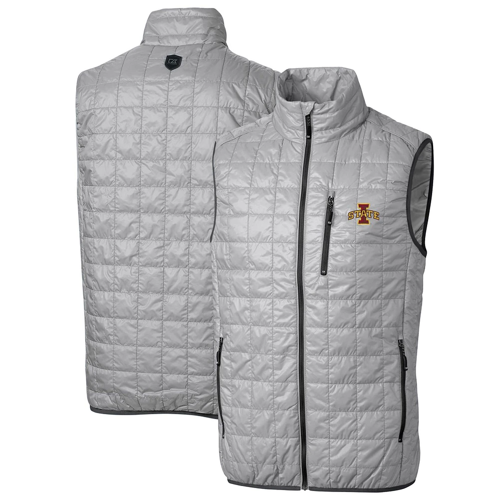 Men's Cutter & Buck Gray Iowa State Cyclones Big Tall Rainier PrimaLoft Eco Full-Zip Puffer Vest
