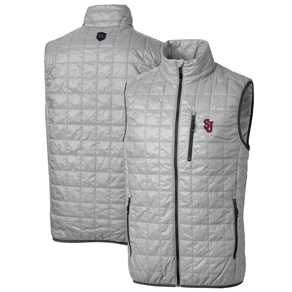 Men's Cutter & Buck Gray St. John's Red Storm Big Tall Rainier PrimaLoft Eco Full-Zip Puffer Vest