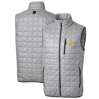 Men's Cutter & Buck Gray Wyoming Cowboys Big & Tall Rainier PrimaLoft Eco Full-Zip Puffer Vest