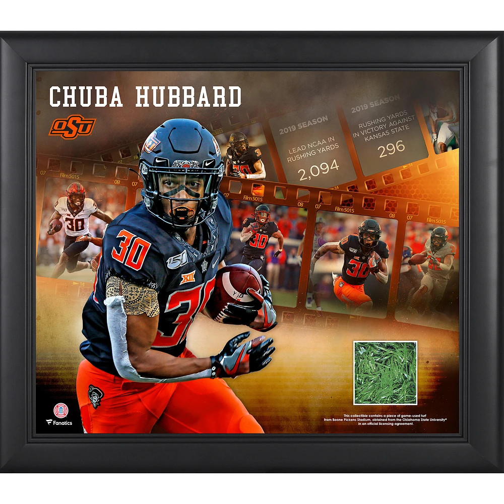Chuba Hubbard Oklahoma State Cowboys Framed 15" x 17" with Game-Used Turf from Boone Pickens Stadium