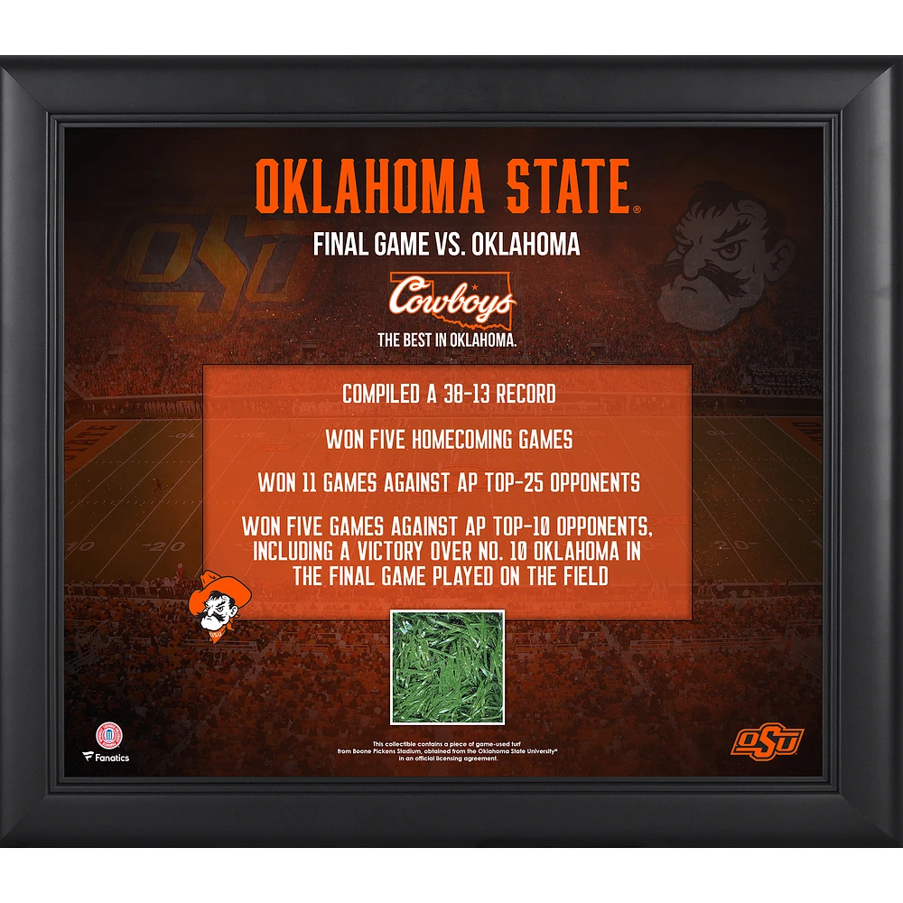 Oklahoma State Cowboys Framed 15" x 17" Boone Pickens with Game-Used Turf from Boone Pickens Stadium