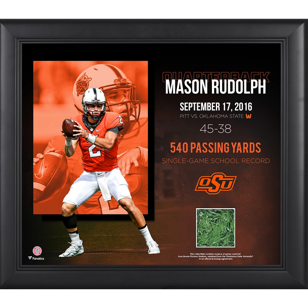 Mason Rudolph Oklahoma State Cowboys Framed 15" x 17" with Game-Used Turf from Boone Pickens Stadium