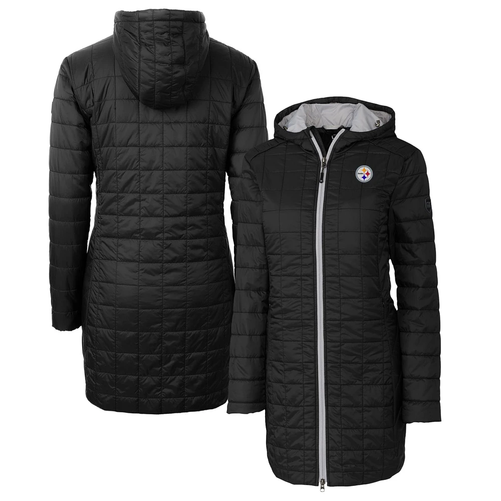 Women's Cutter & Buck Black Pittsburgh Steelers Rainier Primaloft Eco Hooded Long Lightweight Coat