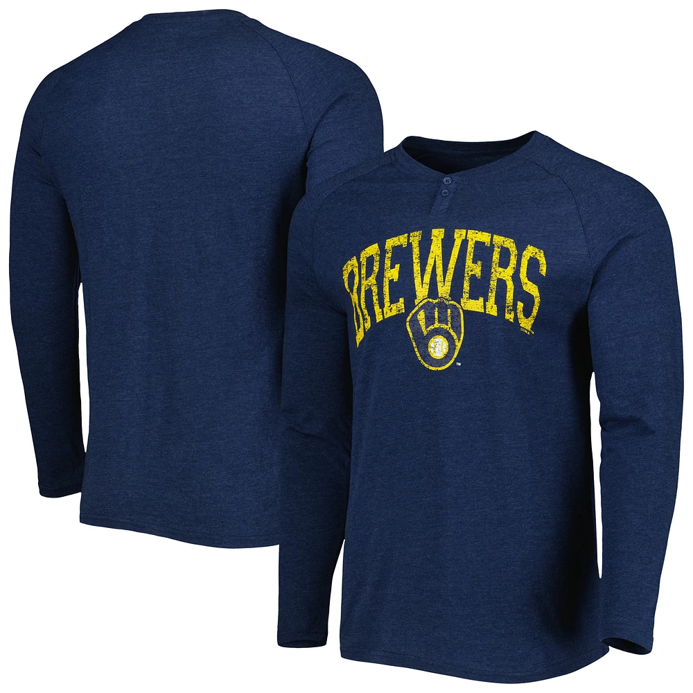 Men's Concepts Sport Heather Navy Milwaukee Brewers Inertia Raglan Long Sleeve Henley Top