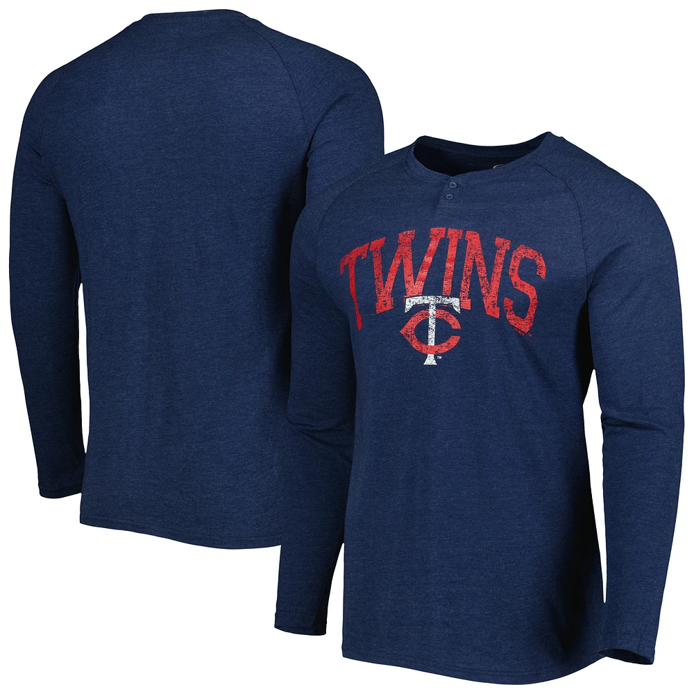 Men's Concepts Sport Heather Navy Minnesota Twins Inertia Raglan Long Sleeve Henley Top