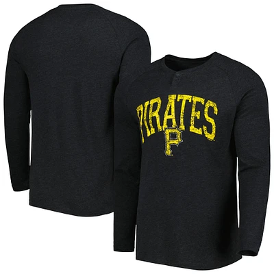 Men's Concepts Sport Black Pittsburgh Pirates Inertia Raglan Long Sleeve Henley Top