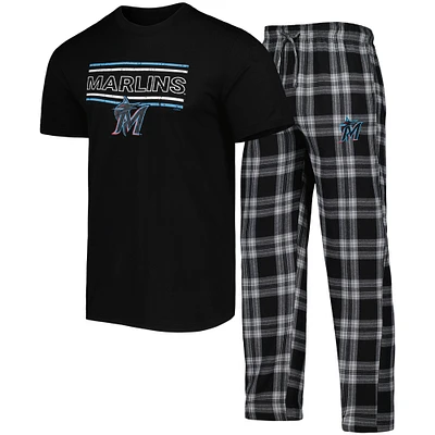 Men's Concepts Sport Black/Gray Miami Marlins Badge Top & Pants Sleep Set