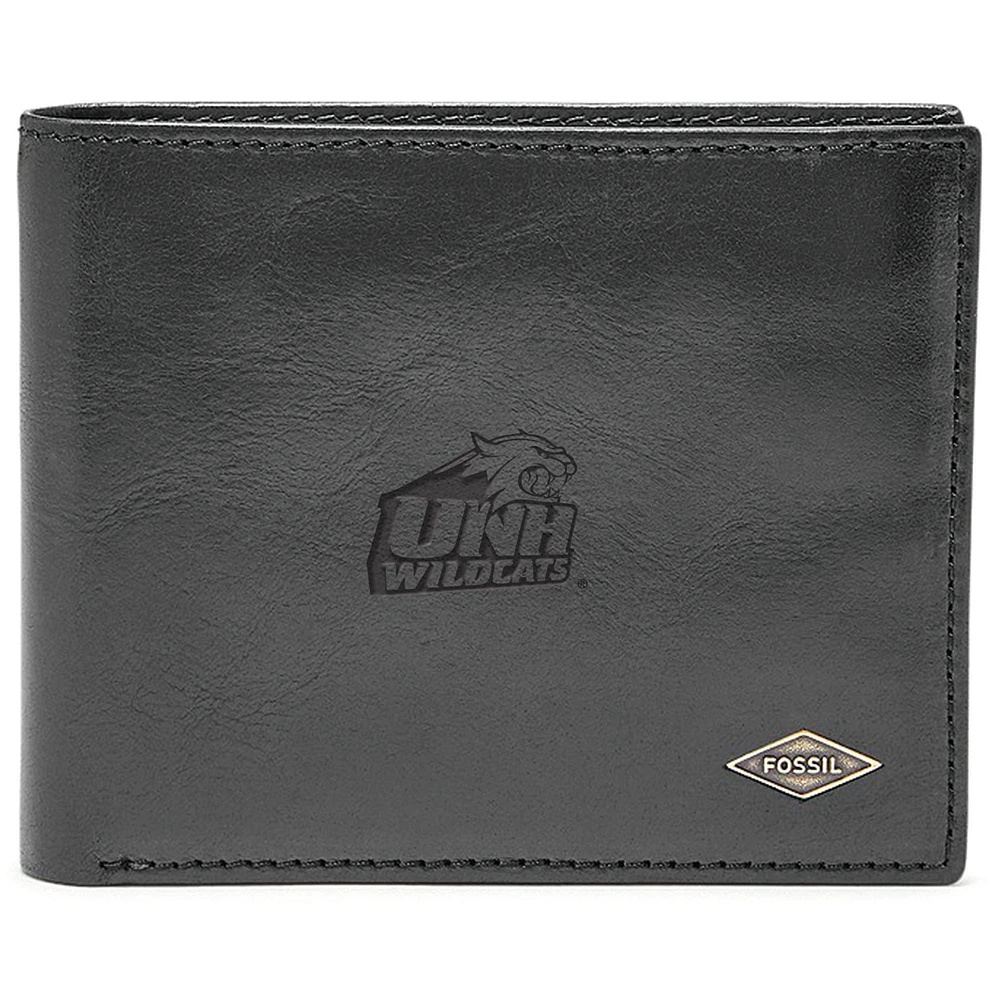 Men's Fossil Black New Hampshire Wildcats Leather Ryan RFID Flip ID Bifold Wallet