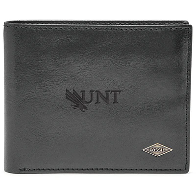 Men's Fossil Black North Texas Mean Green Leather Ryan RFID Flip ID Bifold Wallet