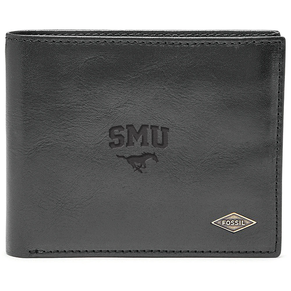 Men's Fossil Black SMU Mustangs Leather Ryan RFID Flip ID Bifold Wallet