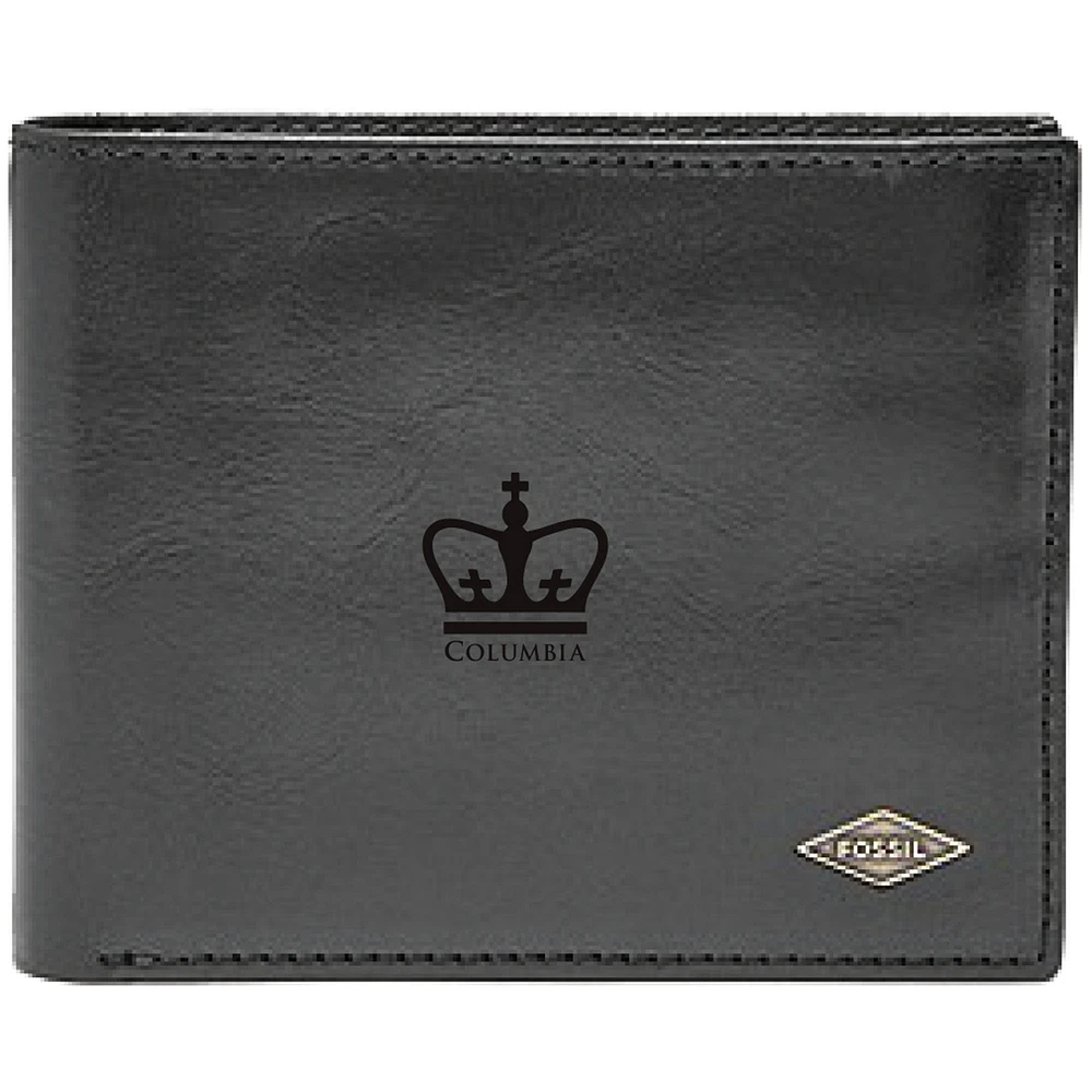 Men's Fossil Black Columbia University Leather Ryan RFID Flip ID Bifold Wallet