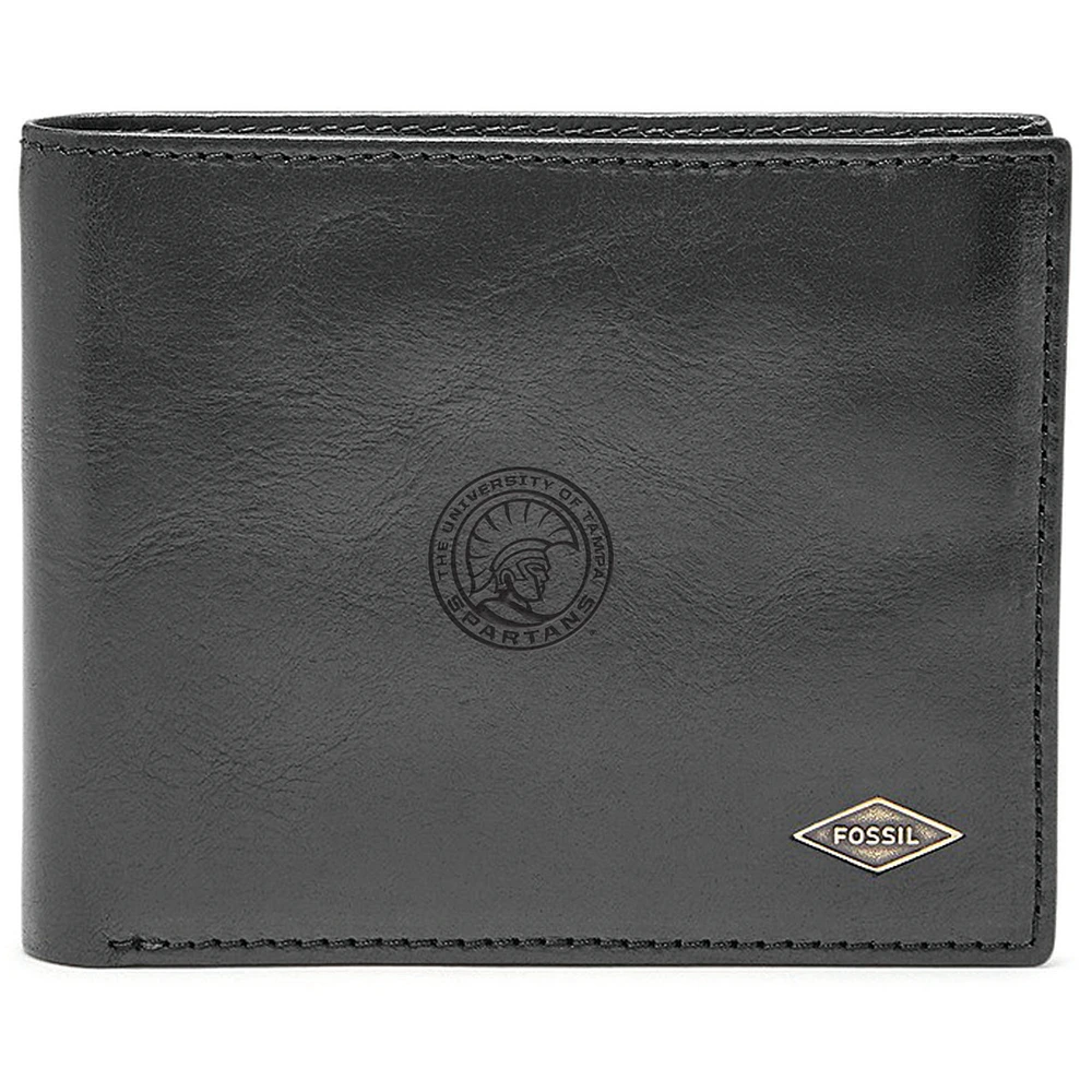 Men's Fossil Black University of Tampa Spartans Leather Ryan RFID Flip ID Bifold Wallet