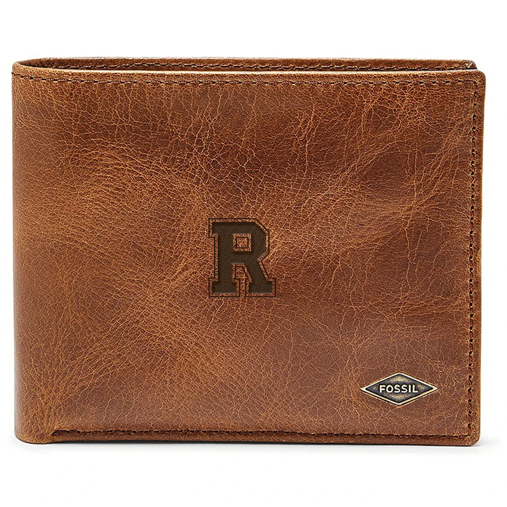 Men's Fossil Brown Rochester Yellow Jackets Leather Ryan RFID Passcase Wallet