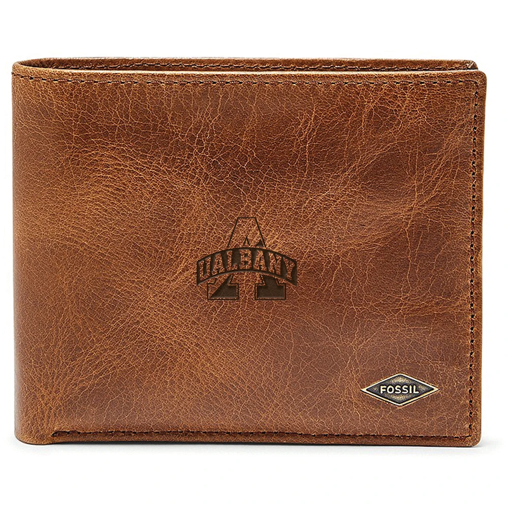 Men's Fossil Brown UAlbany Great Danes Leather Ryan RFID Passcase Wallet