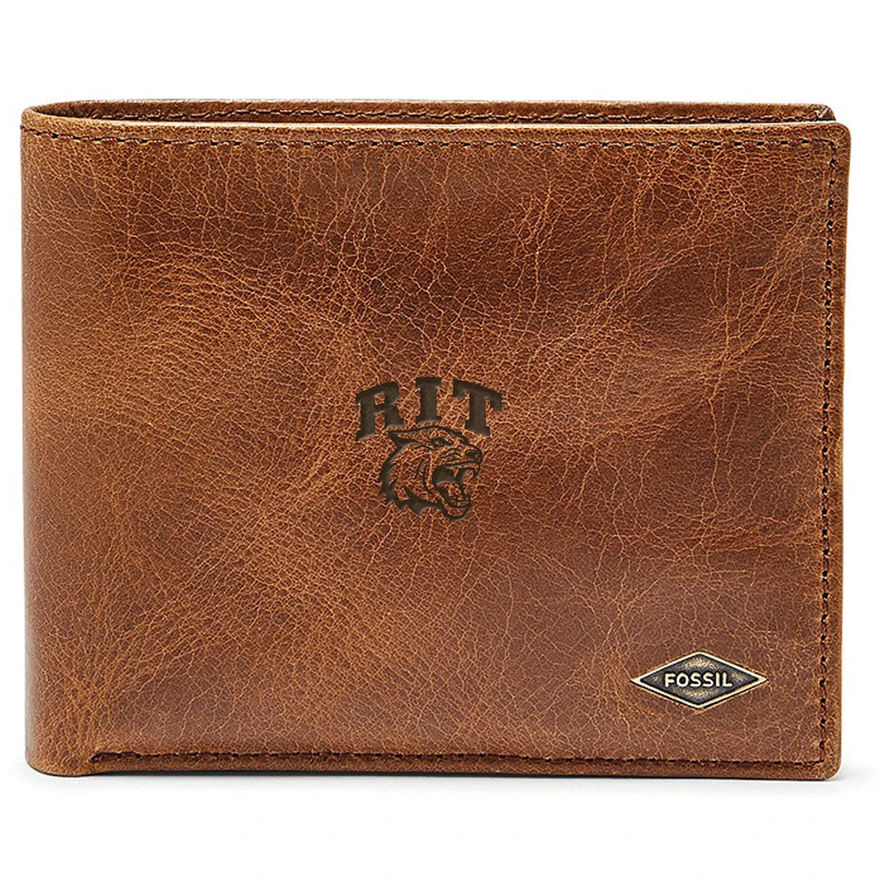 Men's Fossil Brown Rochester Institute of Technology Tigers Leather Ryan RFID Passcase Wallet