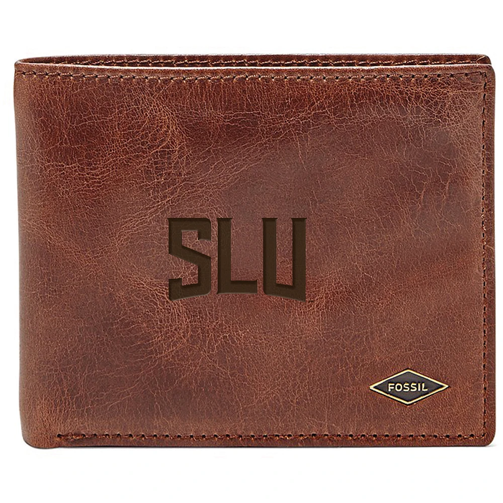 Men's Fossil Brown Saint Louis Billikens Leather Ryan RFID Flip ID Bifold Wallet