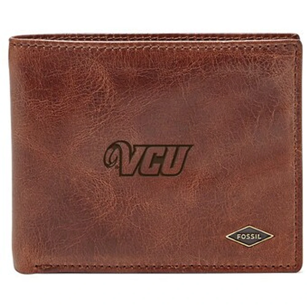 Men's Fossil Brown VCU Rams Leather Ryan RFID Flip ID Bifold Wallet