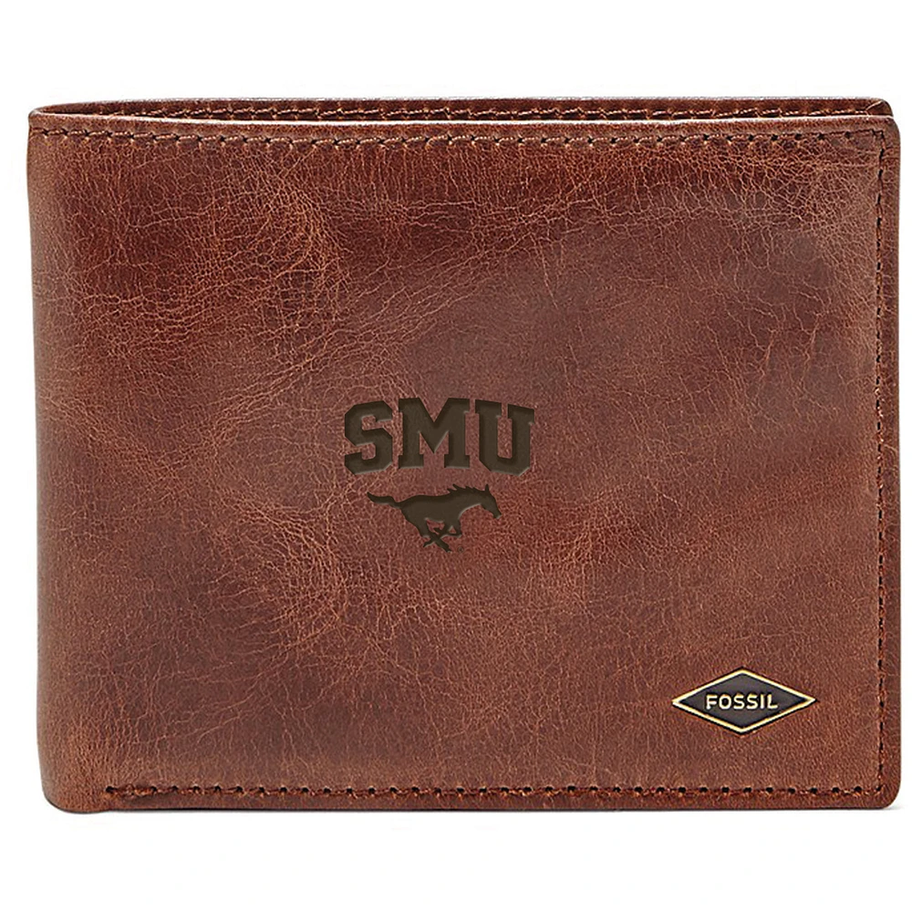Men's Fossil Brown SMU Mustangs Leather Ryan RFID Flip ID Bifold Wallet