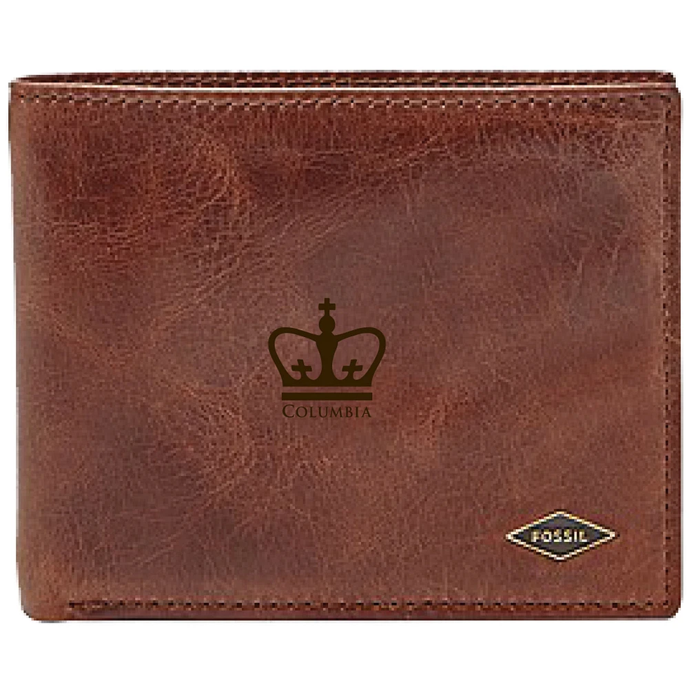 Men's Fossil Brown Columbia University Leather Ryan RFID Flip ID Bifold Wallet