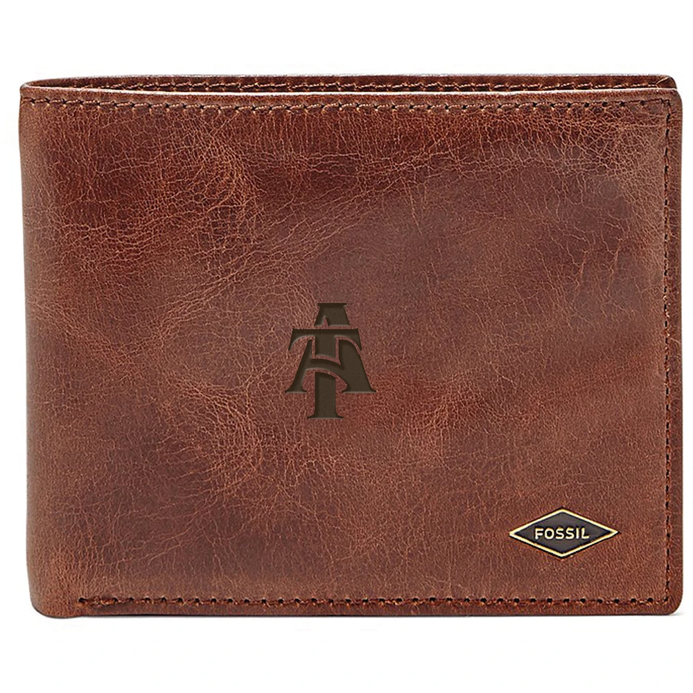 Men's Fossil Brown North Carolina A&T Aggies Leather Ryan RFID Flip ID Bifold Wallet