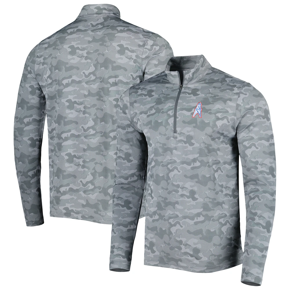 Men's Antigua Gray Houston Oilers Brigade Throwback Quarter-Zip Top