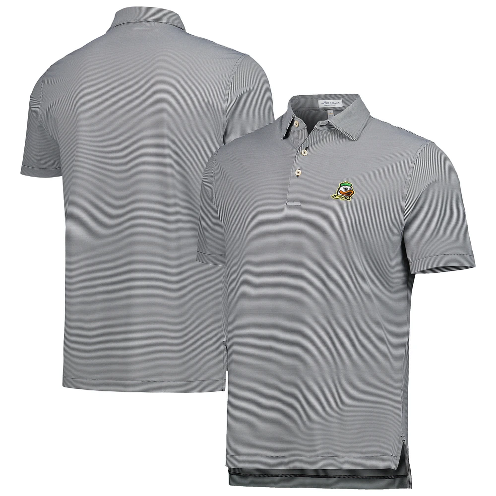 Men's Peter Millar Black Oregon Ducks Jubilee Striped Performance Jersey Polo