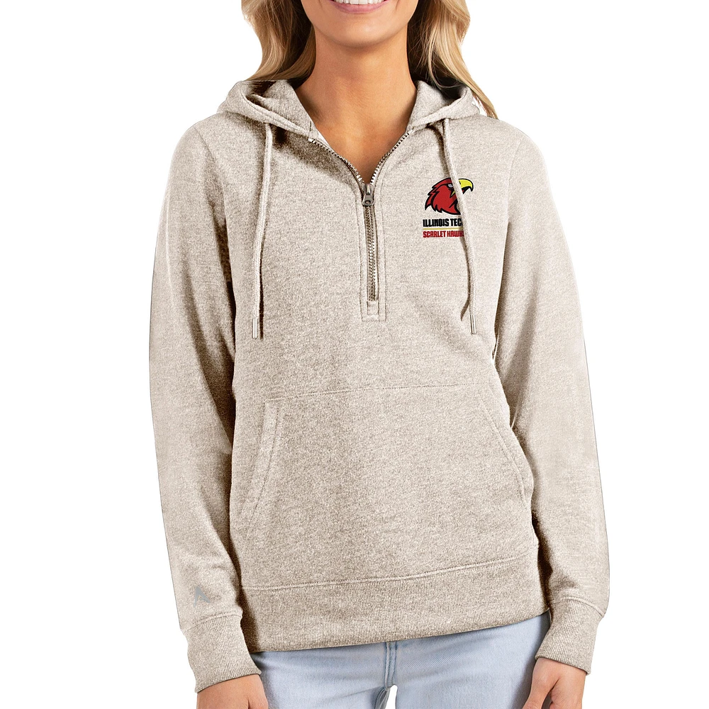 Women's Antigua Oatmeal Illinois Tech Scarlet Hawks Action Half-Zip Hoodie