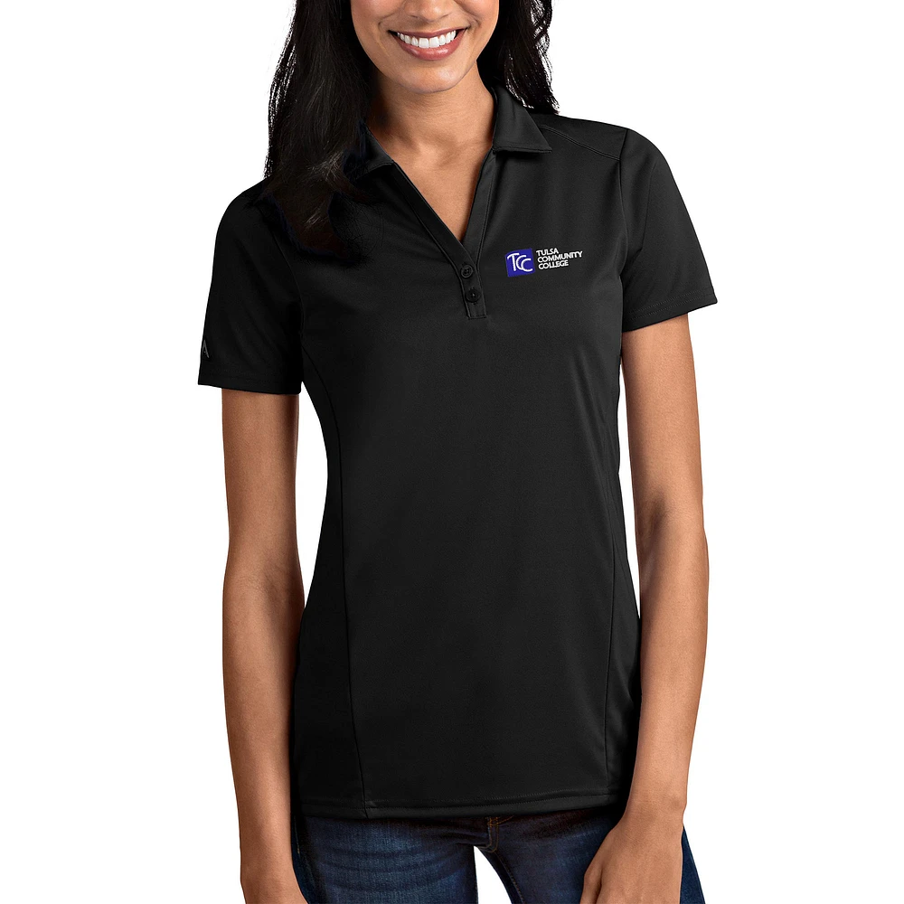 Women's Antigua Black Tulsa Community College Tribute Polo
