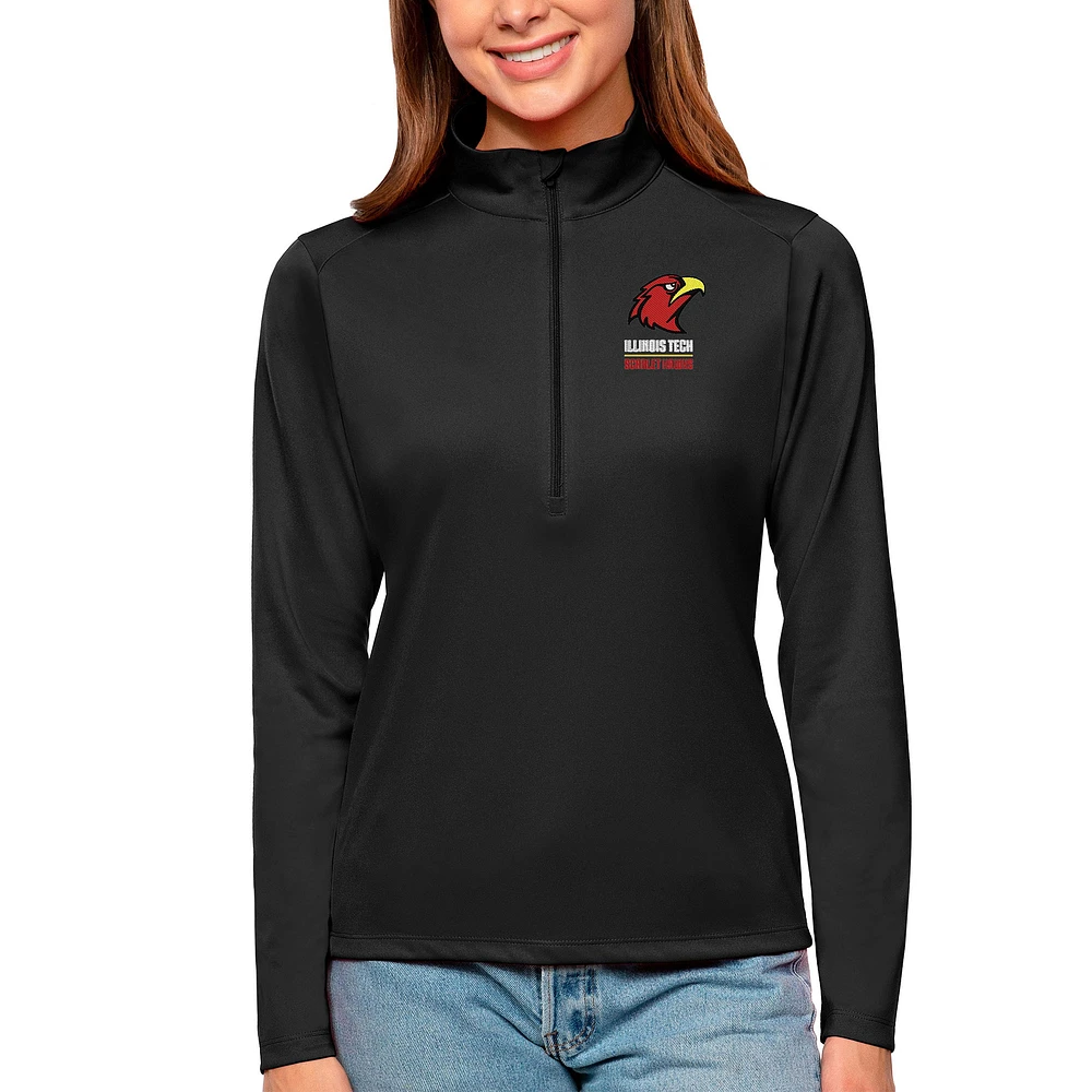 Women's Antigua Black Illinois Tech Scarlet Hawks Tribute Half-Zip Top
