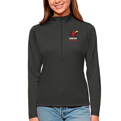 Women's Antigua Charcoal Illinois Tech Scarlet Hawks Tribute Half-Zip Top