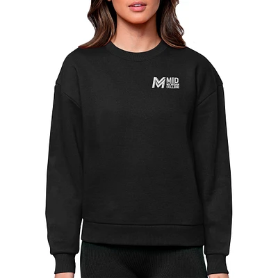 Women's Antigua Black Mid Michigan College Victory Crewneck Pullover Sweatshirt